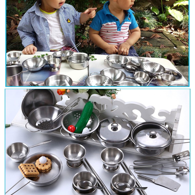 Bộ Đồ Chơi Nấu Ăn 25 Món Bằng Thép Không Gỉ Cho Bé