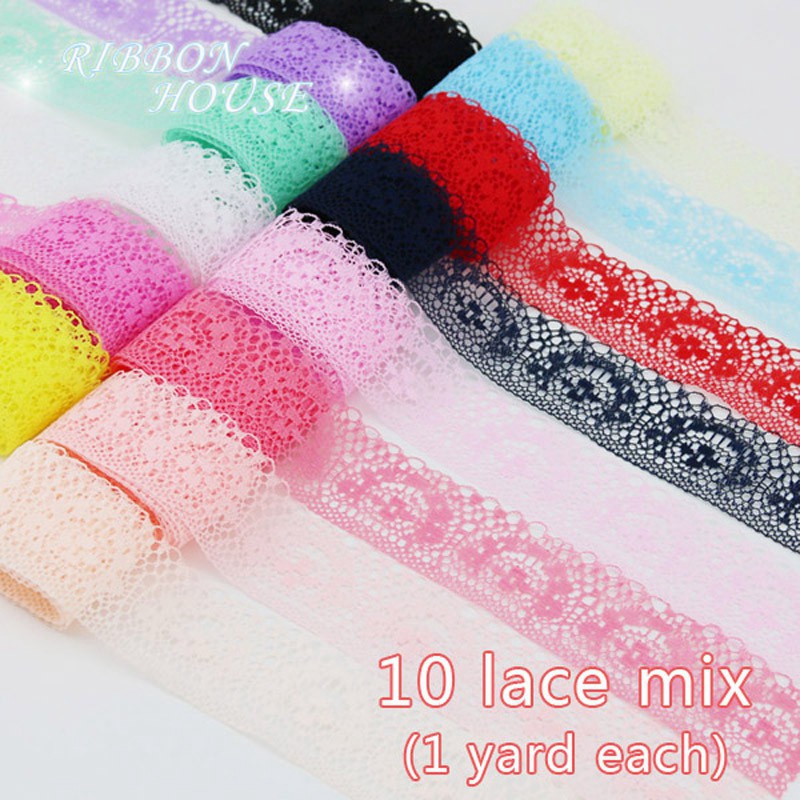 Bộ 10 dây ruy băng ren màu tTrơng dùng trang trí gói quà