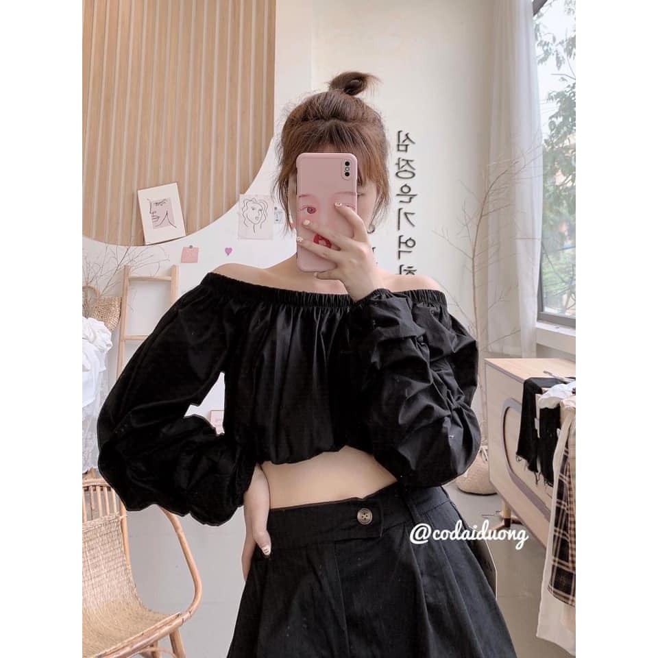 [RẺ VÔ ĐỊCH] Áo Trễ Vai Bánh Bèo 2 Màu Đen trắng, Áo sơ mi trễ vai Croptop cho bạn thêm cuốn hút, sexy, tự tin