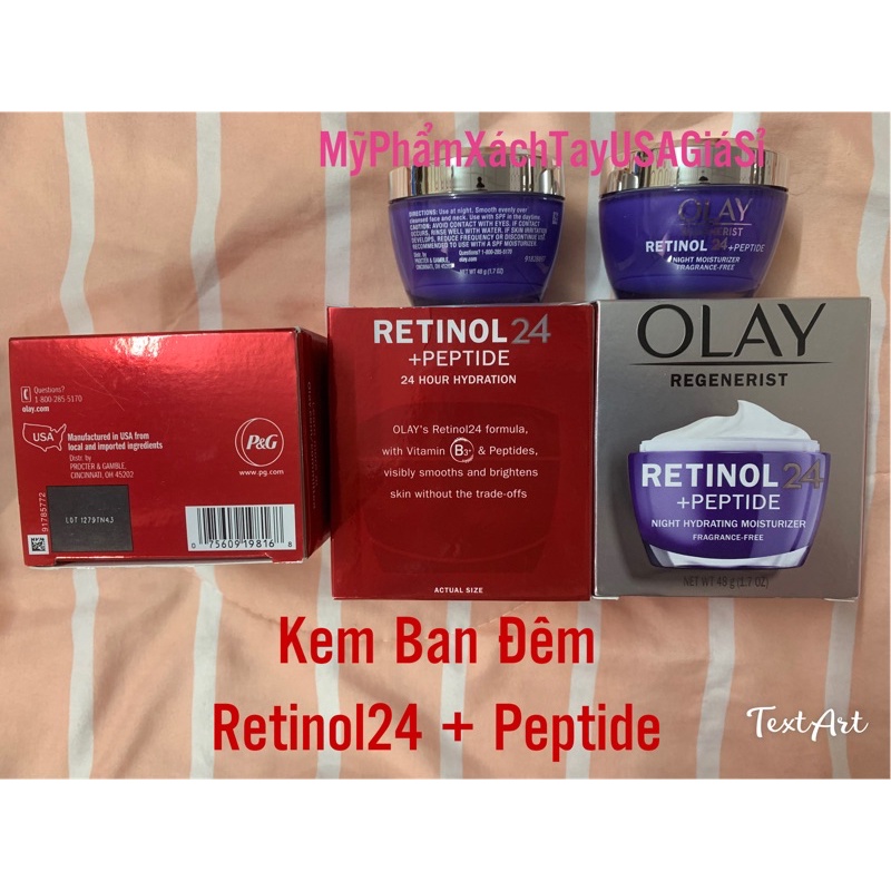Kem dưỡng ẩm làm sáng da,ngăn ngừa nếp nhăn ban đêm Olay Retinol24 + Peptide Night Moisturizer 48g USA