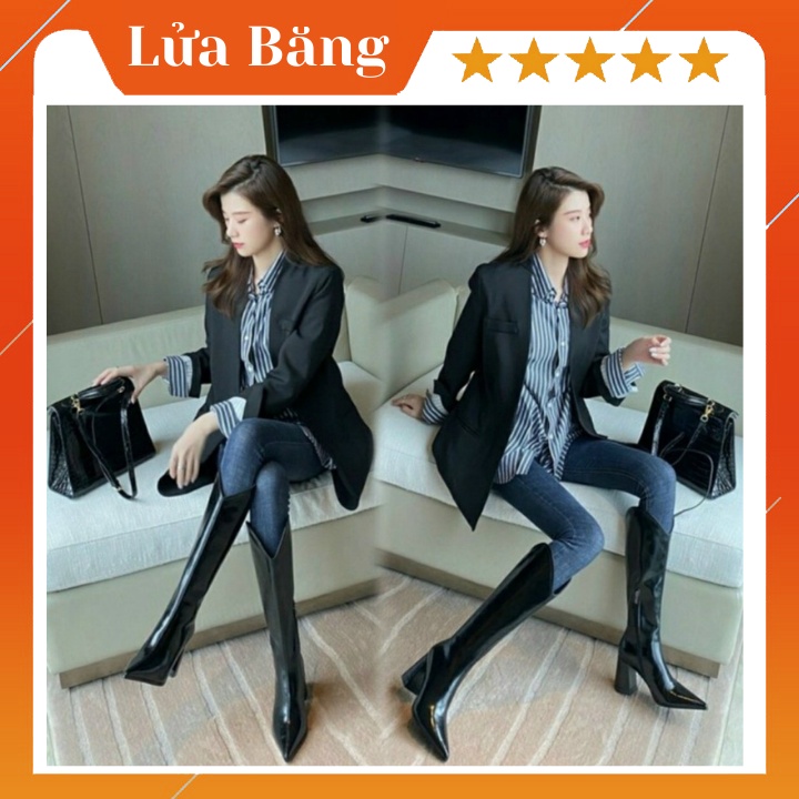 Bốt Đùi Nữ Boot Đùi Cao Cổ Đến Gối Cổ V Phối Khóa Hông (Fullbox - V245)