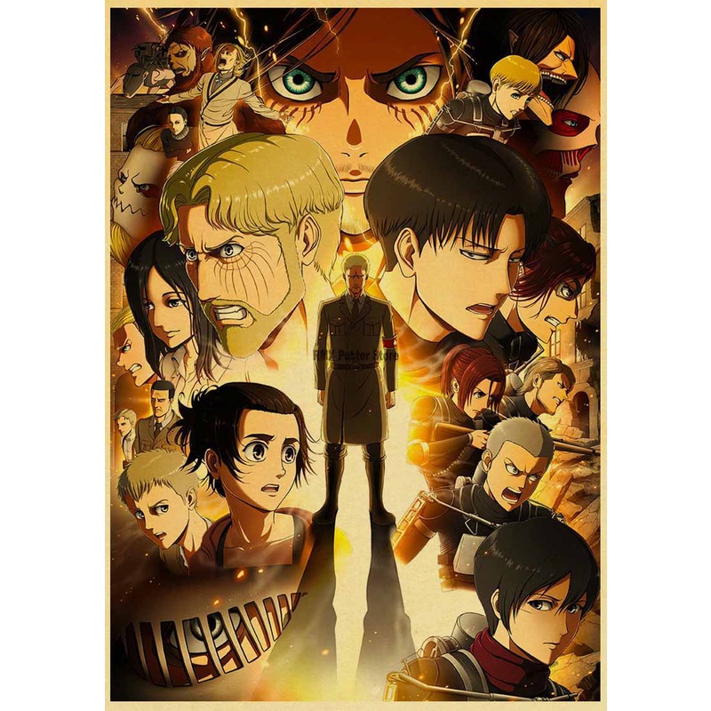 Poster Giấy Kraft Treo Tường Trang Trí In Hình Attack on Titan Mùa 4 Cổ Điển