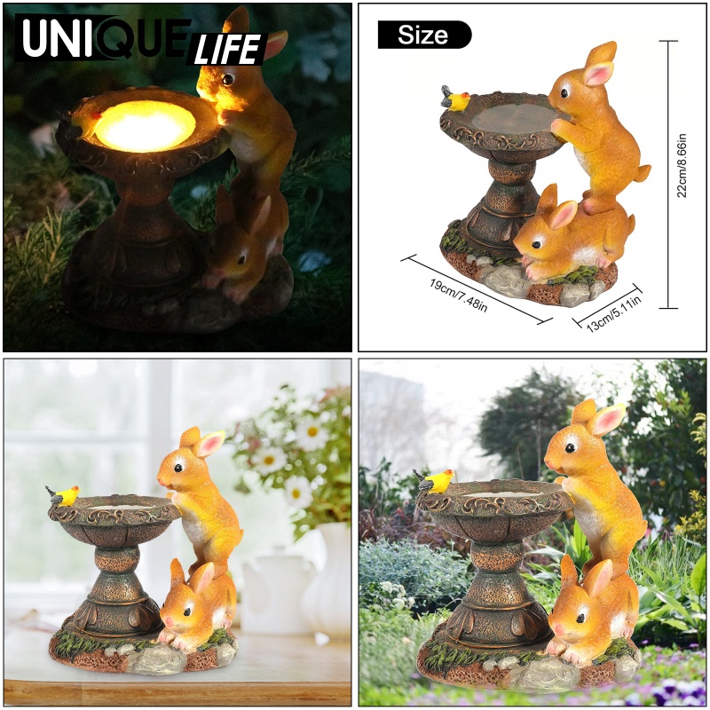 Tượng Thỏ Bằng Nhựa Resin Có Đèn LED Sử Dụng Năng Lượng Mặt Trời Trang Trí Nhà Cửa