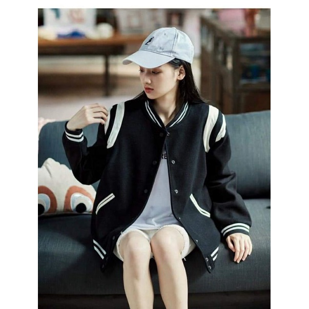 Áo Khoác Bomber Viền Vai Phối Da Xịn Xò Dáng Chuẩn Style Hàn Quốc Form Dáng Unisex Nam Nữ | BigBuy360 - bigbuy360.vn