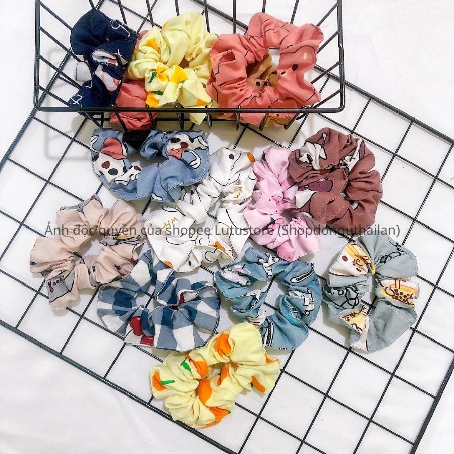 Scrunchies Buộc Tóc Nhiều Họa Tiết Cute