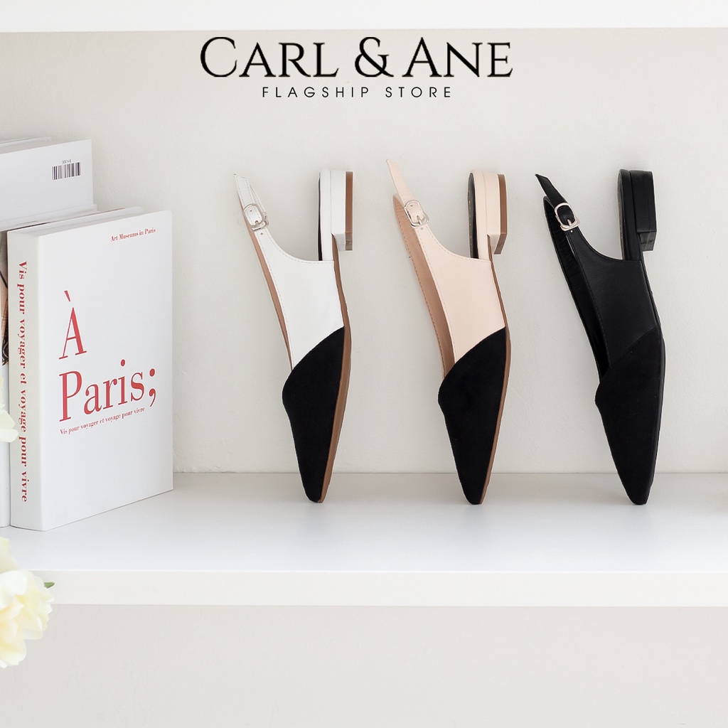 Carl &amp; Ane - Giày cao gót mũi nhọn phối mũi thời trang công sở cao 1.5cm màu trắng- CL031