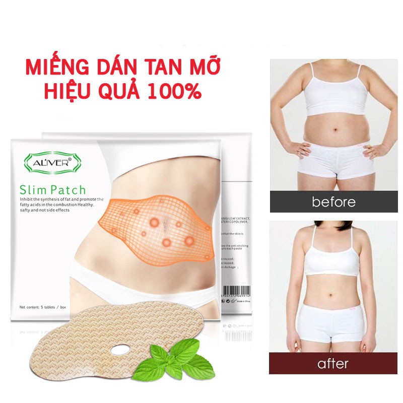 (Hiệu quả 100%) 5 Miếng dán đốt cháy mỡ bụng Slim Patch Aliver