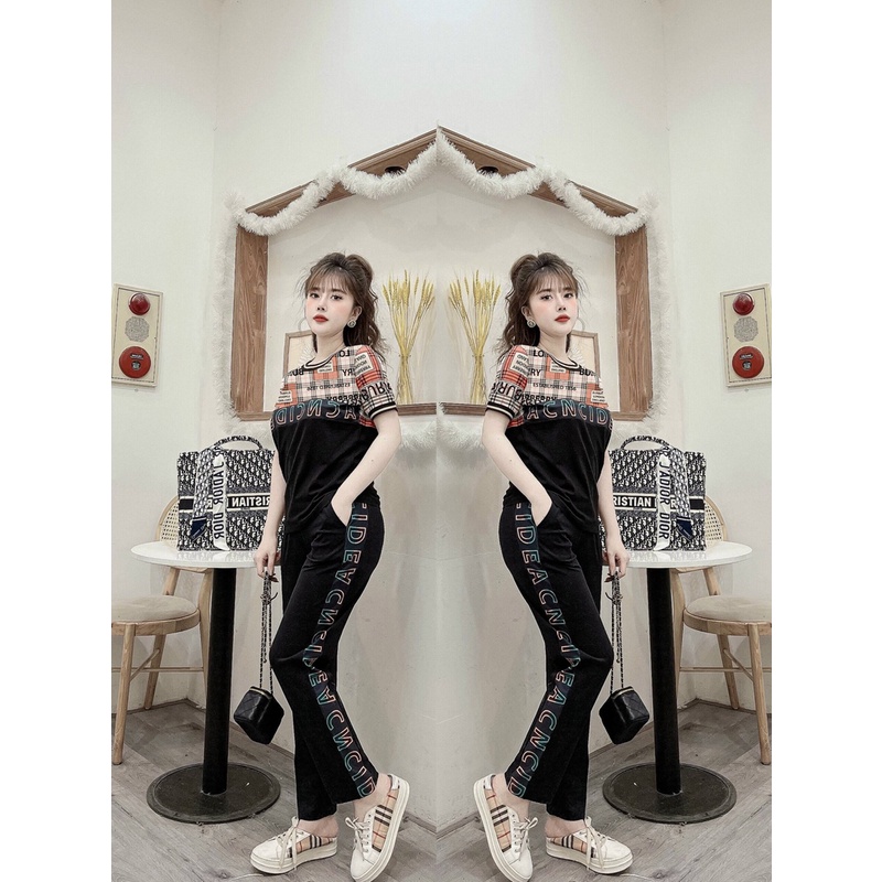 Đồ bộ thể thao thun cotton nữ phối họa tiết viền chữ Bencid