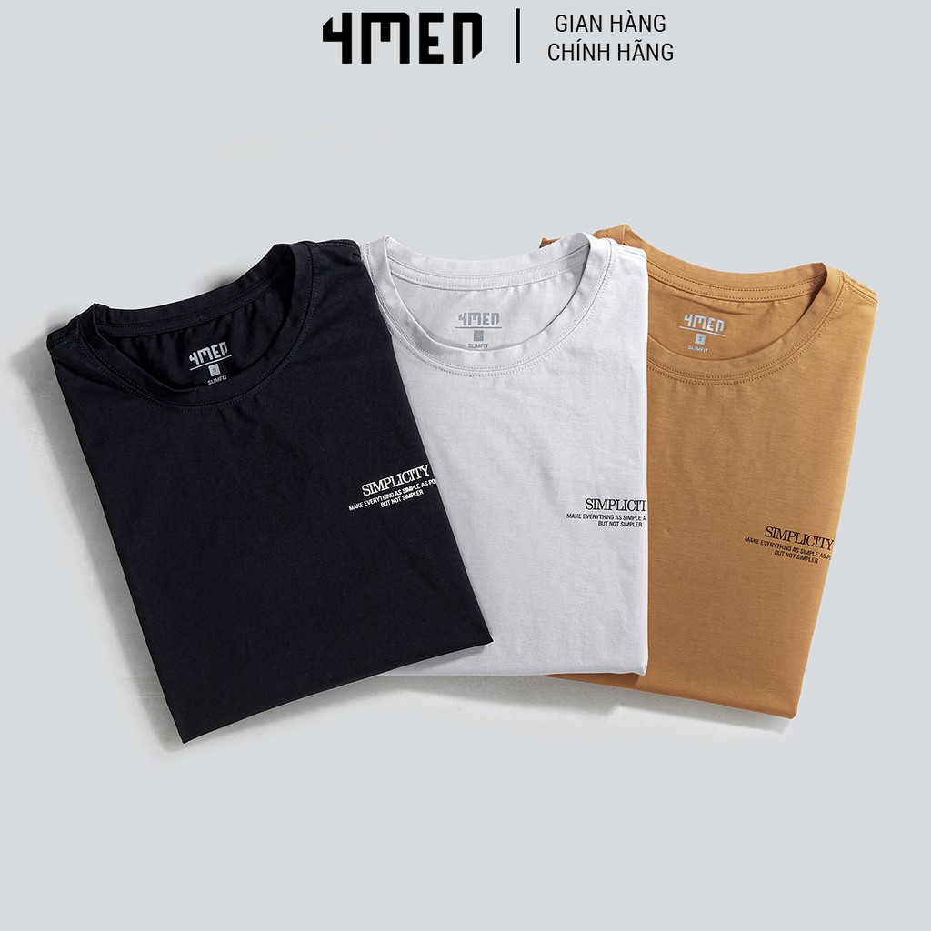 Áo thun nam cotton cao cấp 4MEN AT047 cổ tròn, ngắn tay, form suông, vải cotton dày dặn, thoáng mát, in chữ ngực trái | BigBuy360 - bigbuy360.vn