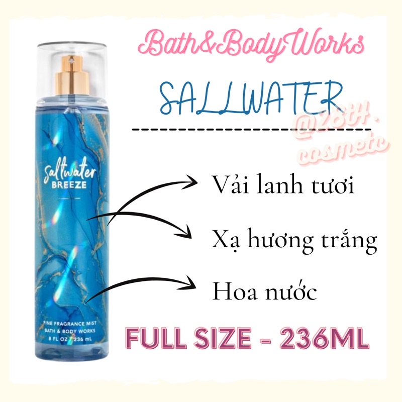 XỊT THƠM BODY MIST BATH&amp;BODY WORKS  SALTWATER BREEZE