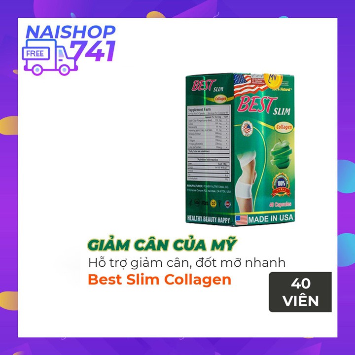 Best Slim Collagen USA giảm cân an toàn, đốt mỡ, giảm béo nhanh của Mỹ, Hộp 40 viên