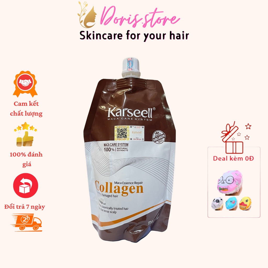 KARSEELL- Dầu Hấp Ủ Tóc Dưỡng Ẩm Phục Hồi Siêu Mềm Mượt Hương Nước Hoa Collagen Karseell 500ml + tặng mũ chụp xinh xắn