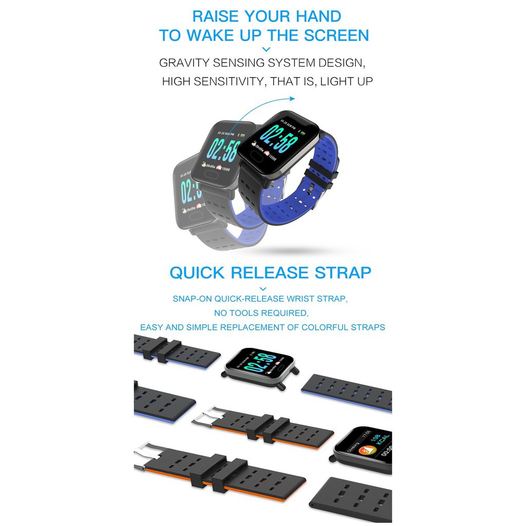 A6 Bluetooth Smartwatch Water Resistant Blood Pressure Monitor / Heart Rate