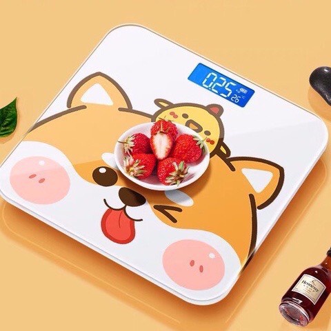 Cân điện tử sức khỏe Hình Thú Cute - Phân tích sức khỏe Màn Hình LCD Mặt Kính Chịu Lực Tải Trọng 180kg Sạc USB