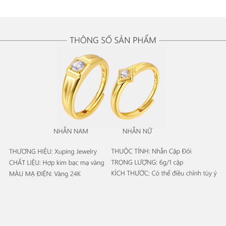 Nhẫn Cặp Đôi Mạ Vàng 24K, Đính Đá ECZ Trang Nhã, Phong Cách Hàn Quốc - XPNC03