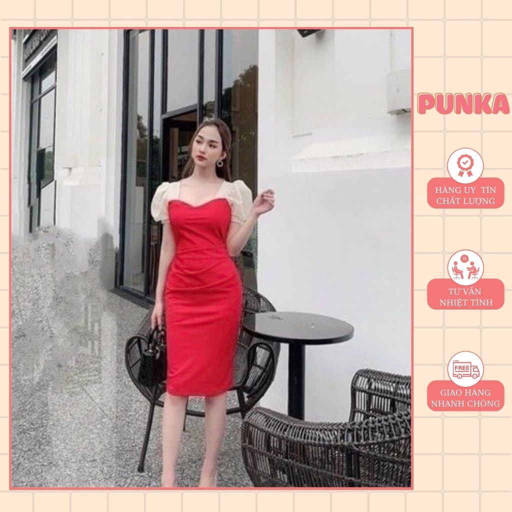 Đầm sang chảnh ôm body thiết kế cổ vuông tay bồng kín đáo, lịch sự