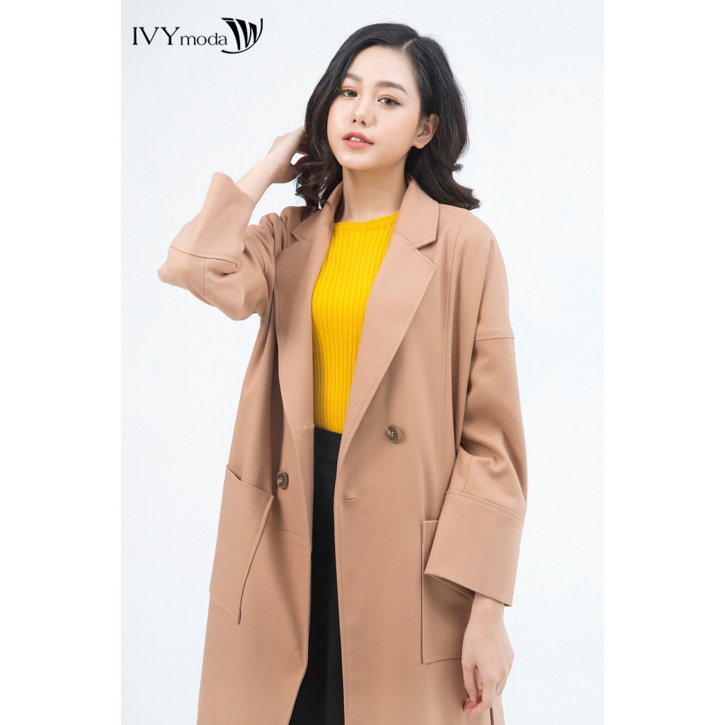 [NHẬP WABRTL5 GIẢM 10% TỐI ĐA 50K ĐH 250K ]Áo khoác nữ dáng dài cổ 2 ve IVY moda MS 71M4902