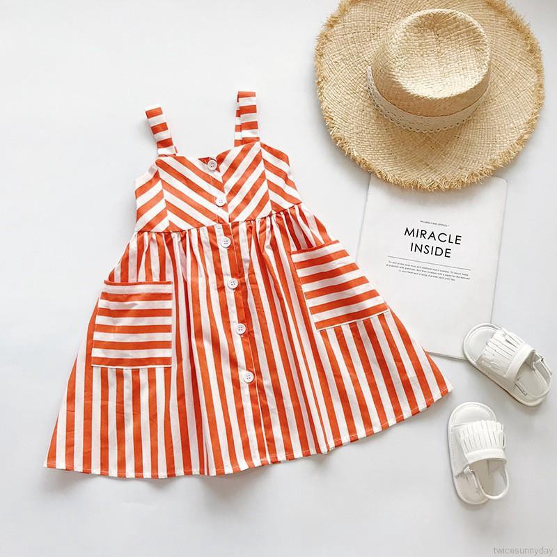 ☀ sunny ღ Baby Girl Cartoon Stripes Print Sleeveless Sling Dress
