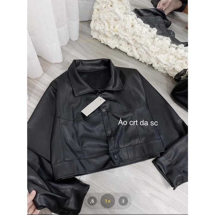 Áo khoác da nữ ❤️ Áo croptop da khoác ngoài tay dài cúc bấm siêu xinh mặc đi học đi chơi