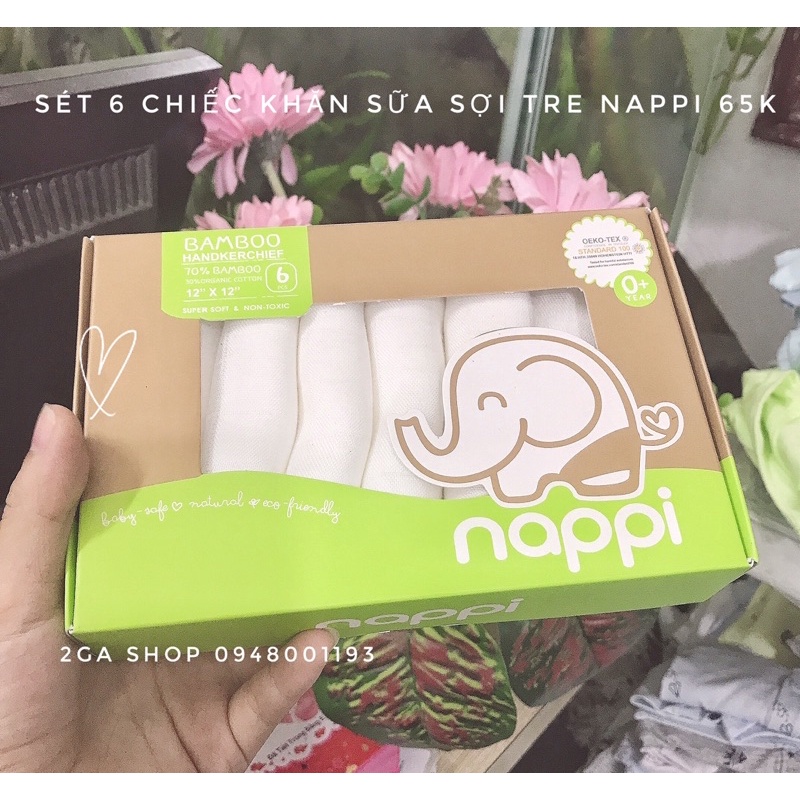 Sét 6 khăn sữa sợi tre Nappi 3 màu xanh,trắng,hồng