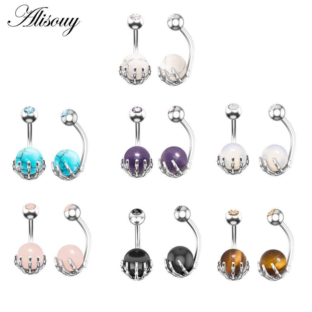 Alisouy 1 Khuyên Rốn 14g Bằng Thép Đính Đá zircon Hình Móng Vuốt Cho Nữ