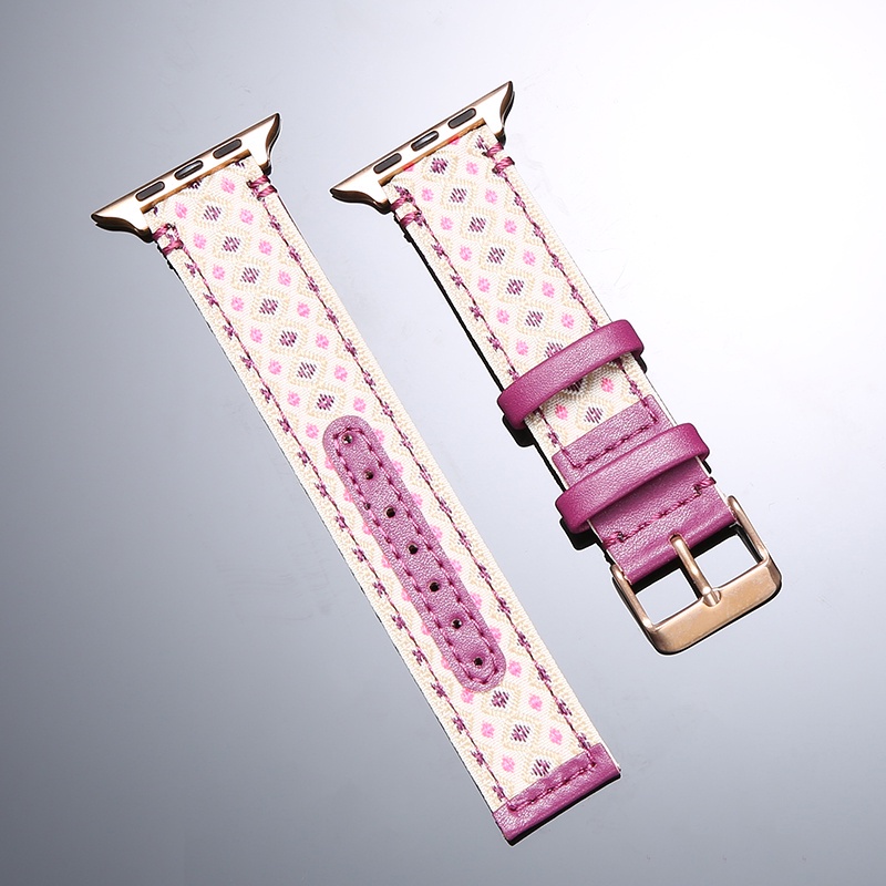 Dây da đồng hồ đeo tay in hoa 38mm 42mm 40mm 44mm thích hợp cho Apple watch series 6 se 5 4 3 2 1