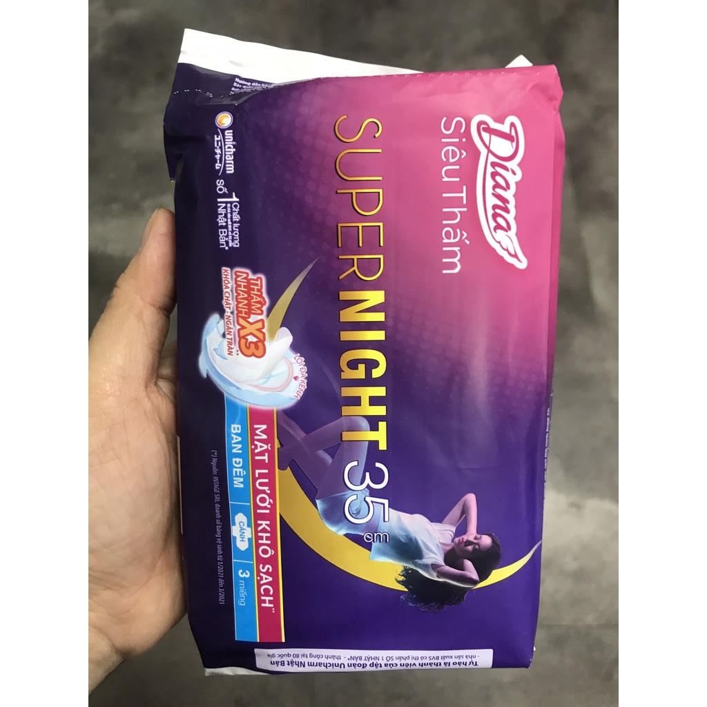 Diana Super night 35cm 3 miếng 1 túi (băng vệ sinh ban đêm)