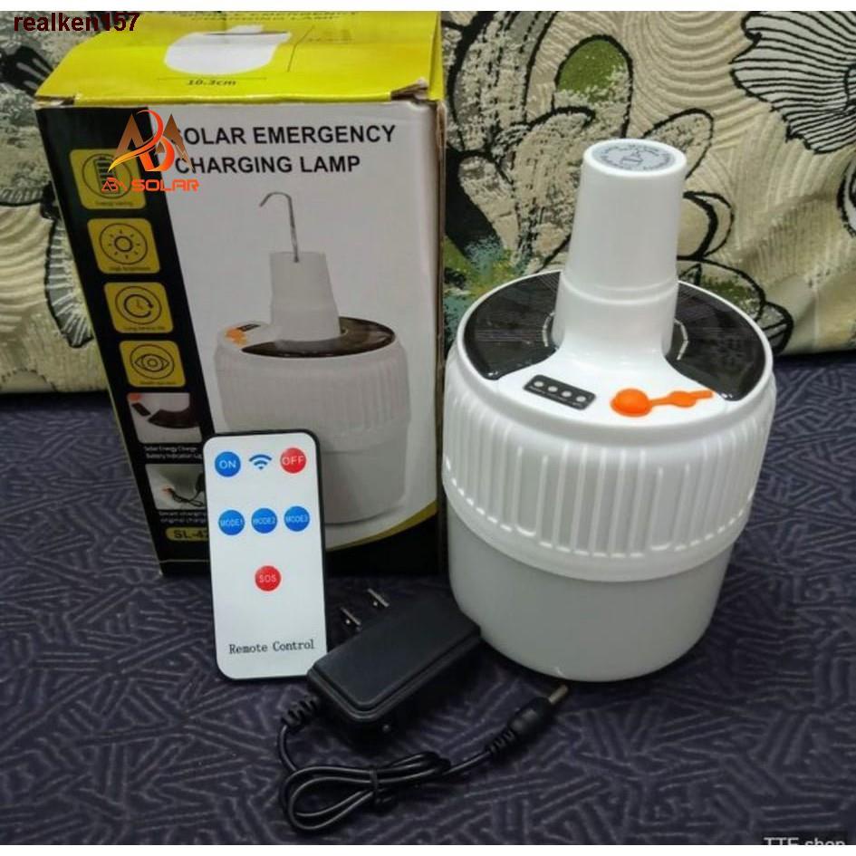 ☼□realken157Đèn Tích Điện Năng Lượng Mặt Trời 100W Bóng Buld, Có Điều Khiển Từ Xa Và Cáp Sạc Điện 220v - ABM Solar