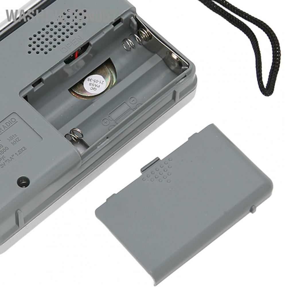 Washington057 AM FM Radio Battery Operated Built in Speaker Portable Pocket for Outdoor Travel Silver Grey
