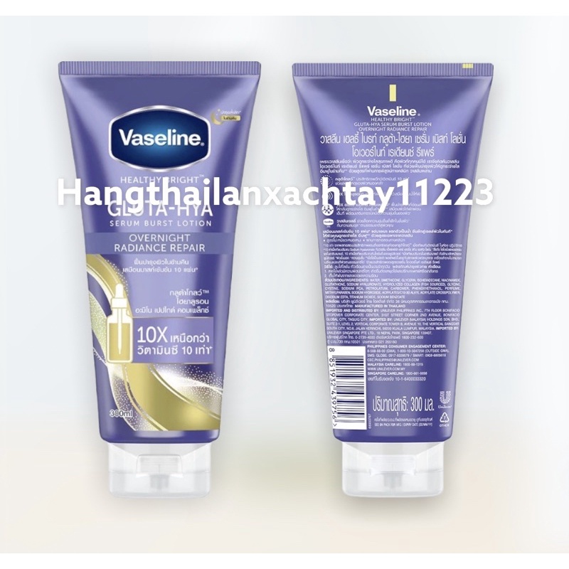 (XANH-ĐÊM) Sữa Dưỡng Thể Trắng Da Rạn Rỡ Vaseline Healthy Bright Gluta-Hya Serum Burst Overnight Radiance Repai