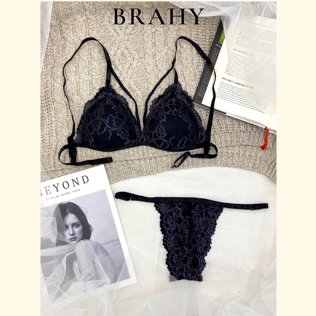 Đồ lót nữ sexy gợi cảm màu đen có dây áo ôm ngực, có mút mỏng, vải ren cao cấp thoáng mát BRAHY 064