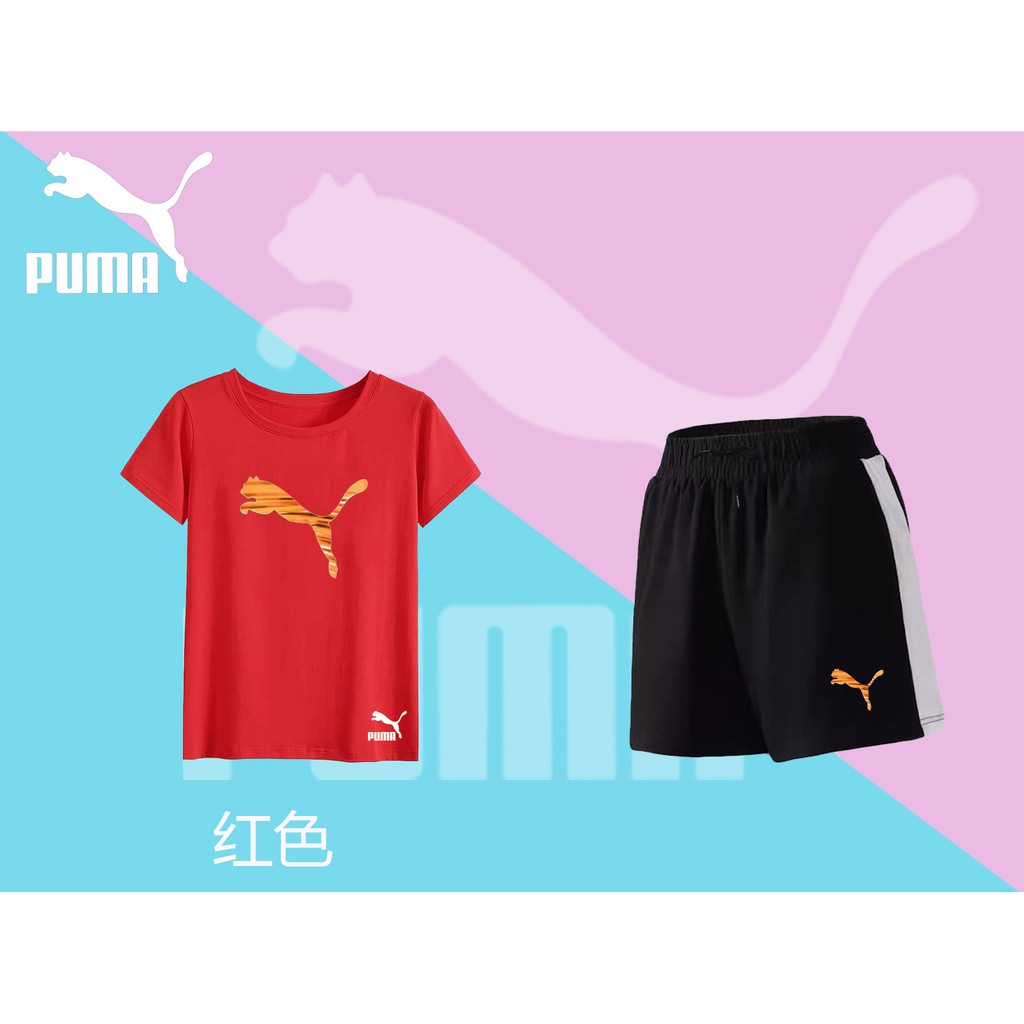 Bộ Áo Thun Cotton Ngắn Tay + Quần Short Thể Thao Puma Cá Tính Dành Cho Nữ