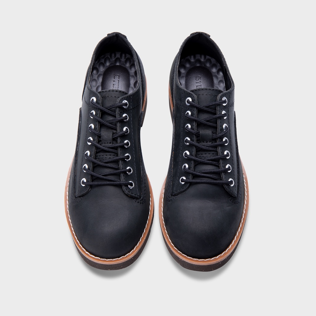 Giày Boots Cổ Thấp Nam Lineman Low-Top Da Bò Đen Sáp Đế Khâu Mckay - Work Boots Thương Hiệu Steeler