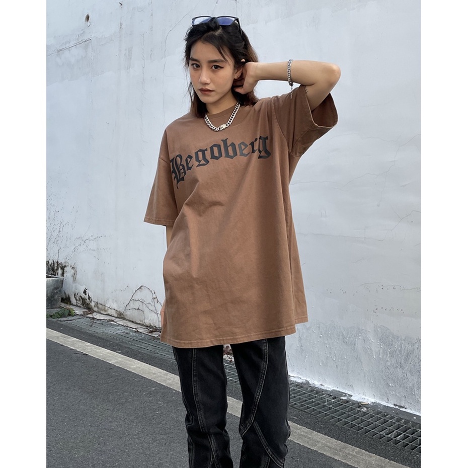 Áo phông nữ vintage BEGOBERG oversize cổ tròn form áo thun unisex 100% cotton