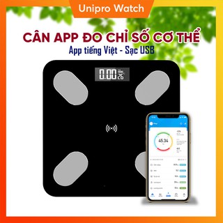[Kèm App Tiếng Việt] Cân Điện Tử Sức Khỏe Thông Minh Màu Đen Đo Lường Chỉ Số Cơ Thể Có Hướng Dẫn Sử Dụng