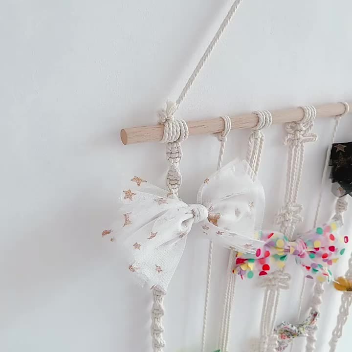 Decor bàn học THINGS macrame giá gỗ móc treo phụ kiện kẹp tóc băng đô bờm tóc cho bé gái cute decor phòng ngủ hàn quốc