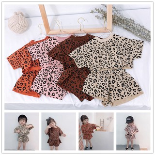 Set áo thun tay ngắn + quần đùi họa tiết da báo thời trang mùa hè dành cho bé gái