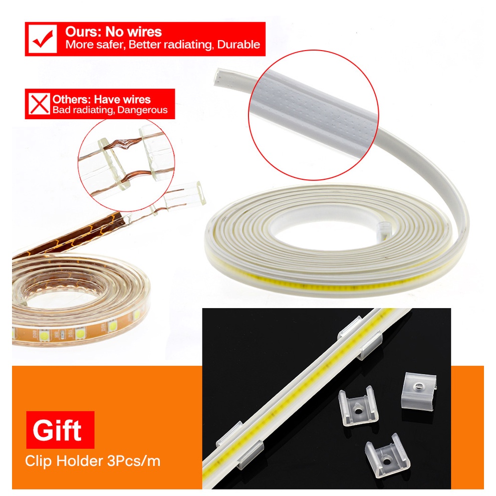 220V COB Đèn Led dây đôi 10M 288LEDs / m siêu sáng  Ngoài trời không thấm nước COB Dây Đèn Led + 1.5m Công tắc cắm