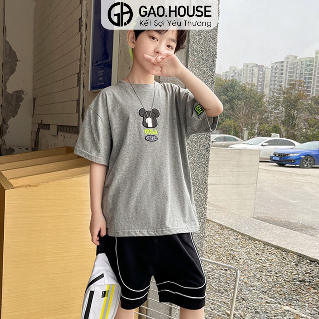 Áo thun cho bé Gạo House cotton 4 chiều cổ tròn cộc tay hình Gấu Ulca