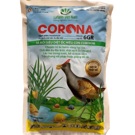 Corona Cúm núm 6GR 1KG chuyên diệt Ốc an toàn cho mầm lúa, không độc với cá và sinh vật thủy sinh