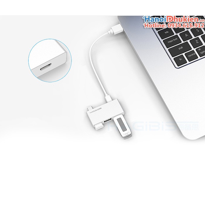 Bộ chia USB Type C ra 3 cổng USB vỏ nhôm Hagibis cho New Macbook, Dell XPS