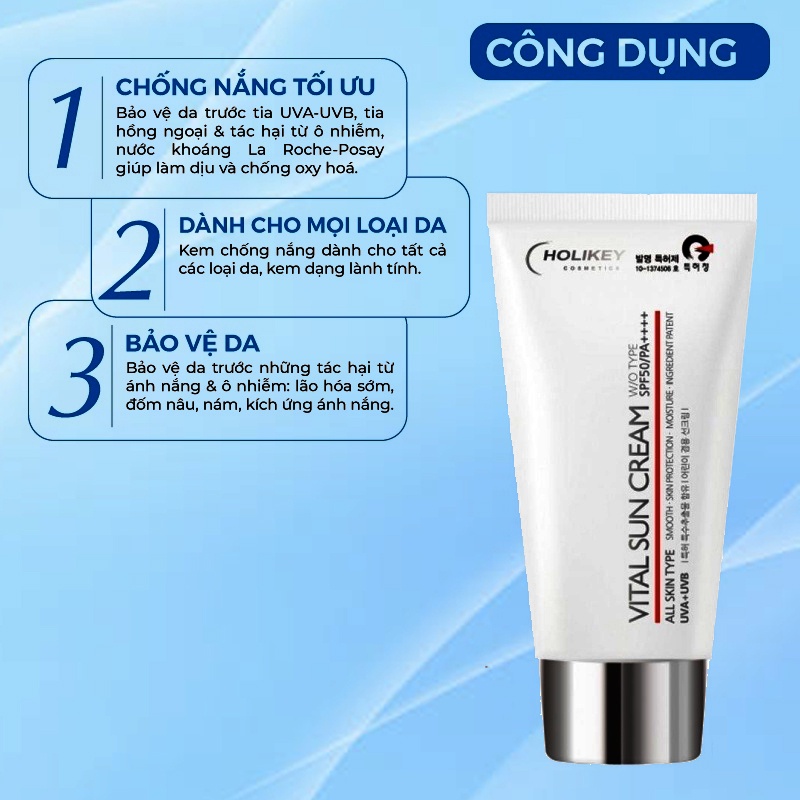 Kem Chống Nắng Trắng Da Nâng Tone Holikey Hàn Quốc Vita Sun Cream W/otype Spf50/pa++++ 70ml Giúp Bảo Vệ Da
