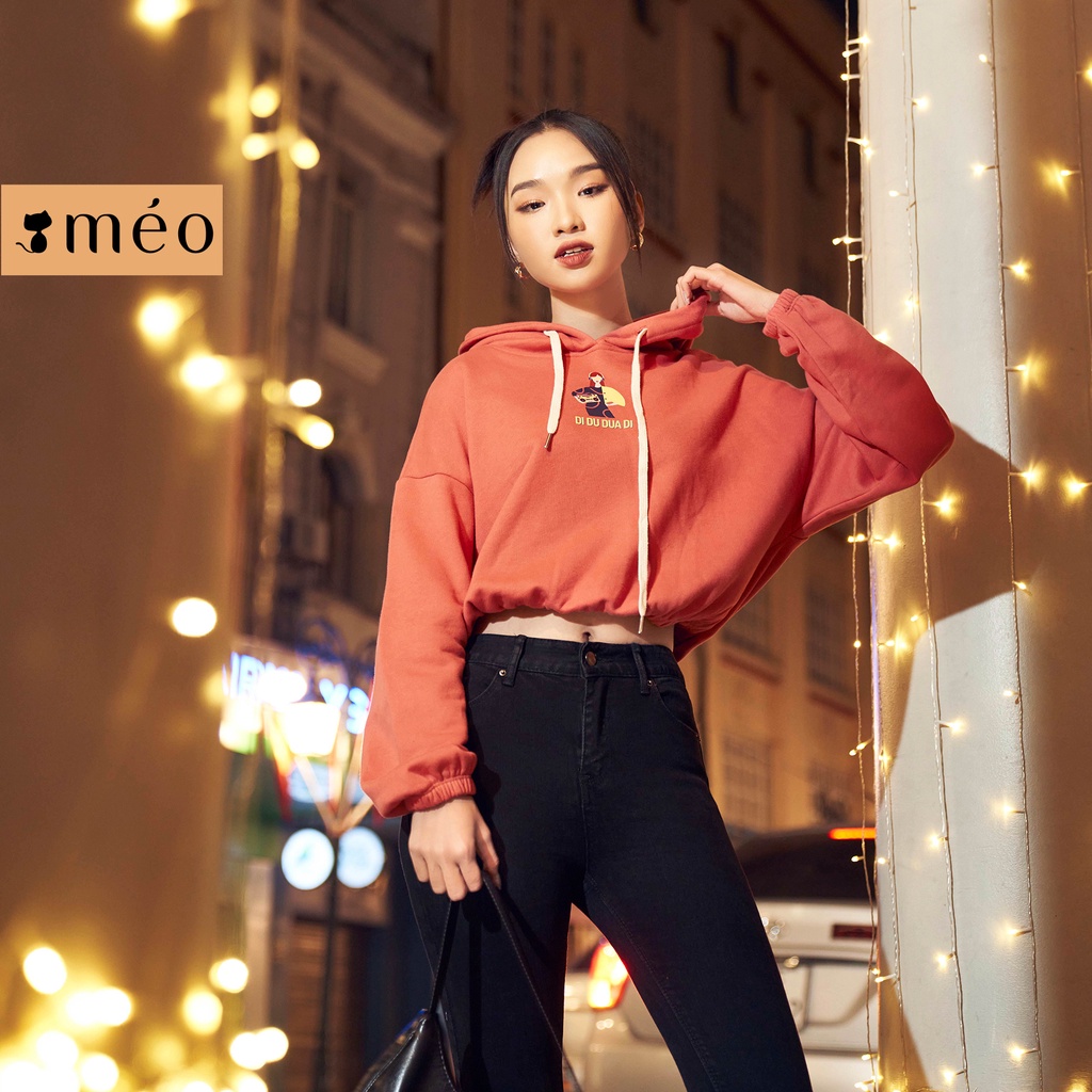 Áo Nỉ croptop dài tay có mũ Di Du Dua Di Méo Shop