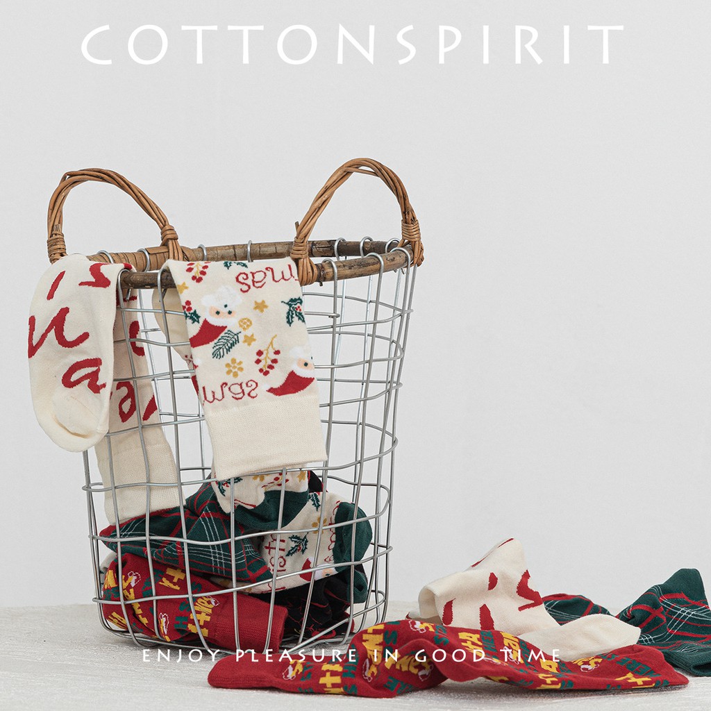 Vớ Giáng sinh Cao cấp Cổ cao Cá tính Nam nữ Unisex Tất Christmas Cao cổ Cotton Phong cách Đường phố Dễ thương