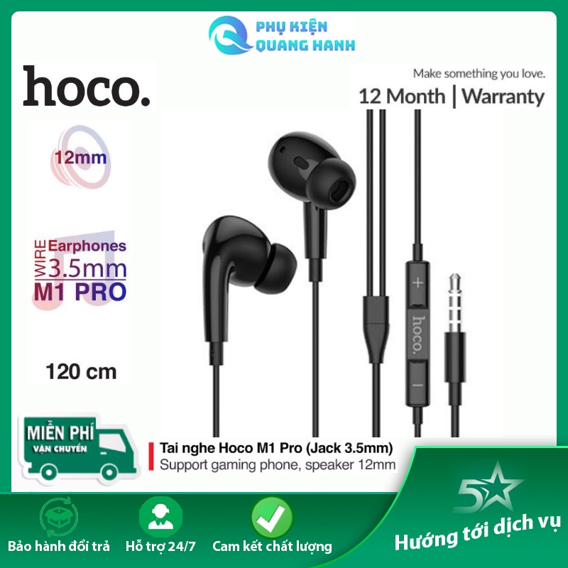 Tai nghe Hoco M1 Pro, được làm từ chất liệu TPE siêu bền, speaker 12mm, hỗ trợ gaming phone, dài 120cm