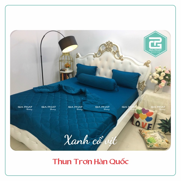 {Link 1} Bộ Chăn Ga Gối Thun Lạnh Hàn Quốc GIA PHÁT Bedding 1 màu 5 món ( 1 mền chần bông +1 ga + 2 gối nằm + 1 gối ôm)