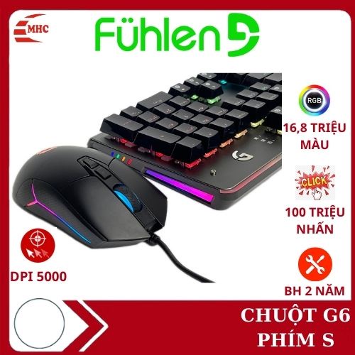 Bộ Phím Chuột Gaming Blue switch DPI 5000, Combo phím chuột có dây LED RGB 16.8 triệu màu FUHLEN