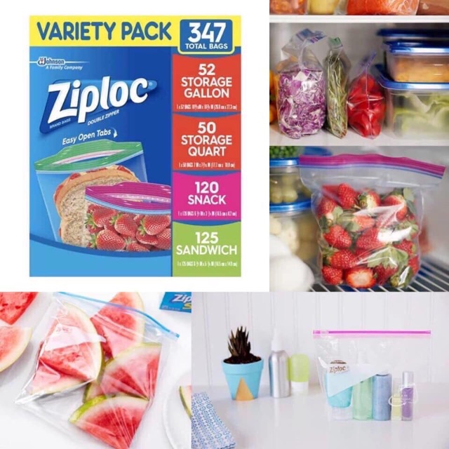 TÚI ZIPLOC ĐỰNG THỰC PHẨM CỦA MỸ ZIPLOC VARIETY PACK 347 TOTAL BAGS MỸ
