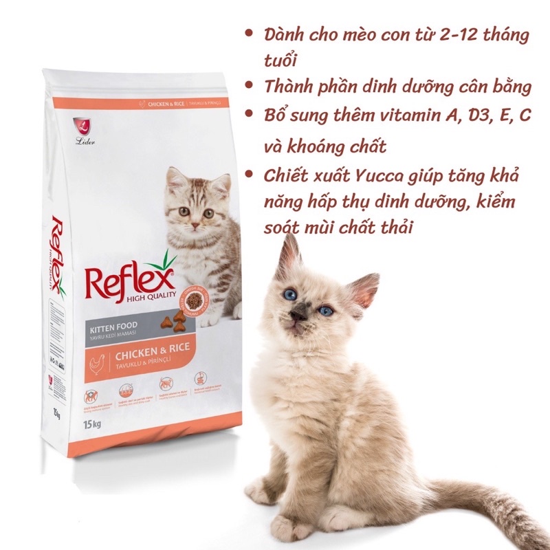 Thức ăn hạt Reflex Kitten 1kg vị Gà và Gạo cho Mèo Con