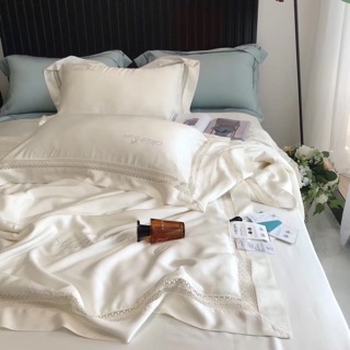 Set Chăn Ga Gối Lụa Tencel 100s Trắng Chăn Hè